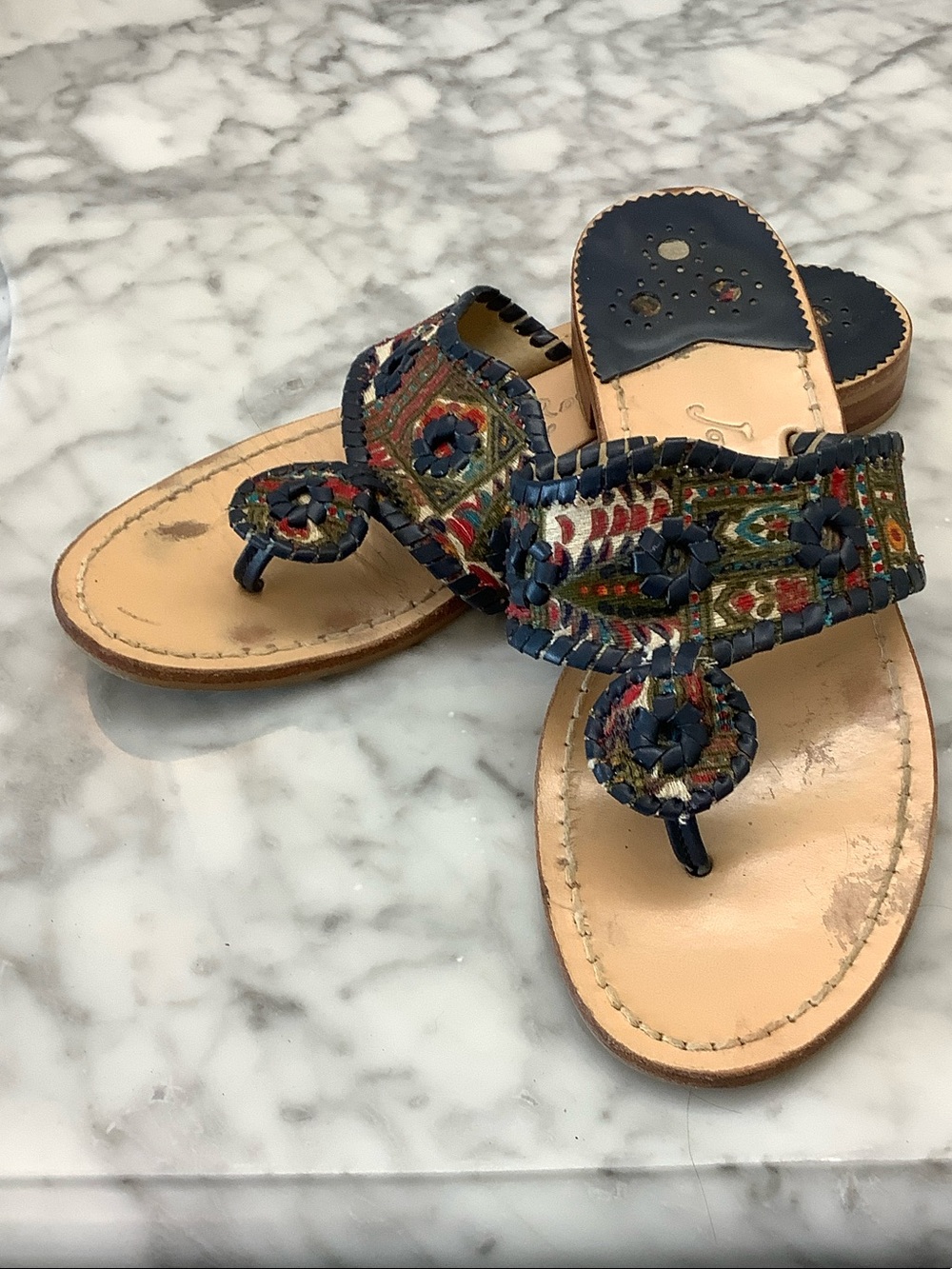 Jack Rogers Navy Multicolor Woven Thong Sandals